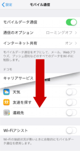 iPhoneのWifiアシスト設定画面